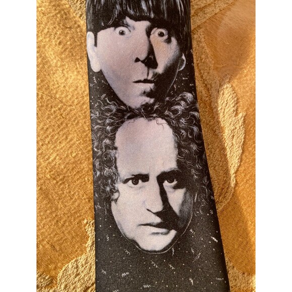 Vintage 90s Tie 1990s Three Stooges Larry Moe Curly Black & White Funny Necktie - Picture 3 of 8
